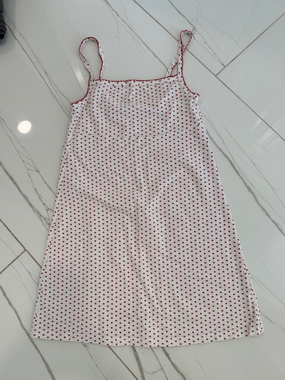 Brandy Melville White Slip Dress with Red Heart Print and Red Trimmed Straps